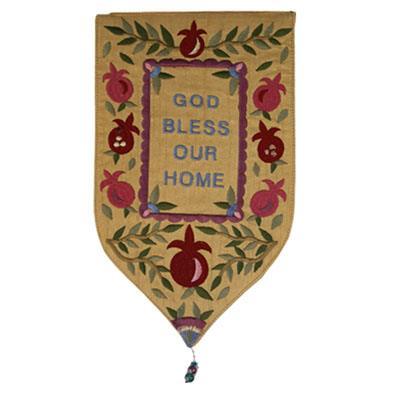 Small Gold God Bless Our Home Shield Tapestry