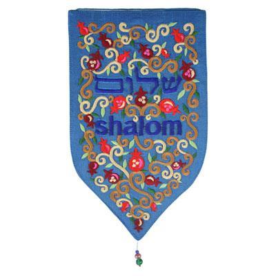 Small Teal Swirls, Pomegranates and Shalom Shield Tapestry