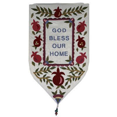 Small White God Bless Our Home Shield Tapestry