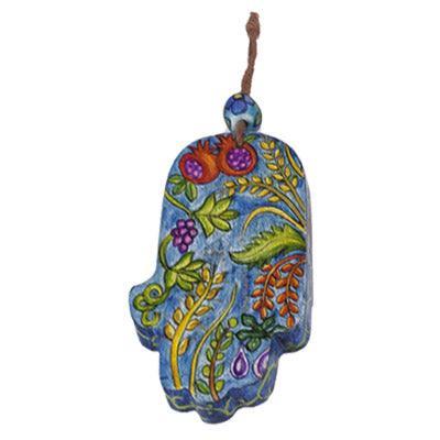 Small Wood Painted Hamsa 3.4"X2"  (EM-HAS)