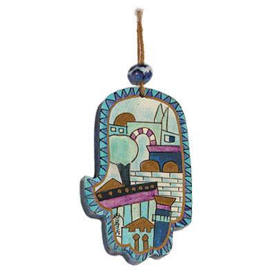 Small Wood Painted Hamsa 3.4"X2"  (EM-HAS)