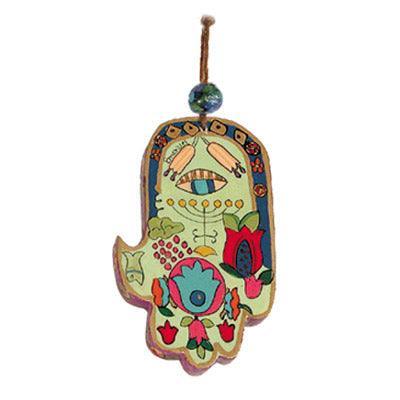 Small Wood Painted Hamsa 3.4"X2"  (EM-HAS)