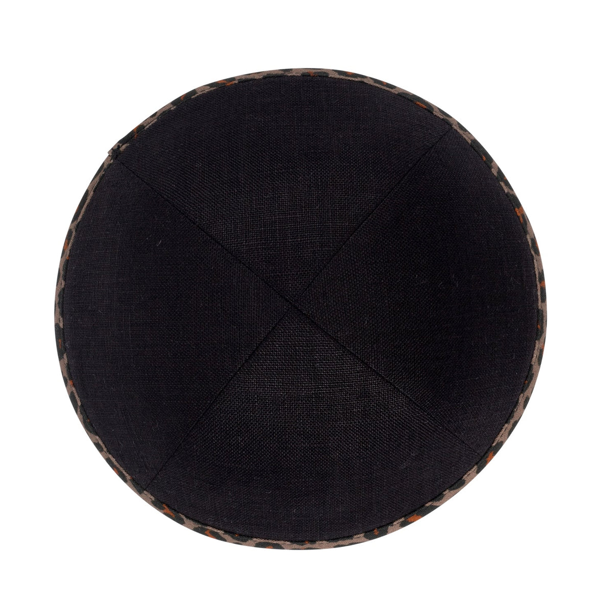 IKIPPAH BLACK LINEN W/ LEOPARD COTTON RIM YARMULKE