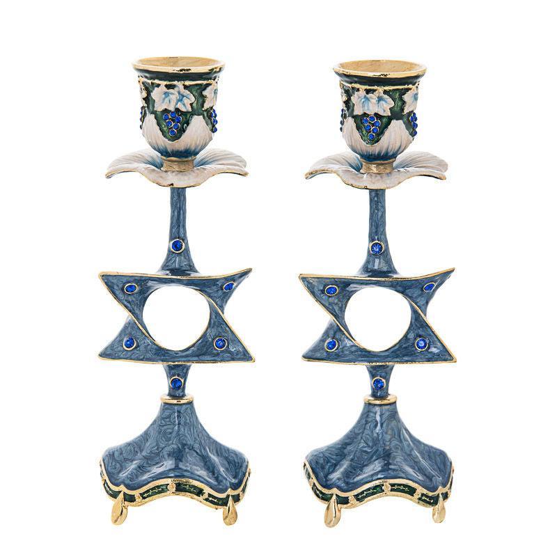 STAR OF DAVID JEWELED BLUE CANDLESTICK