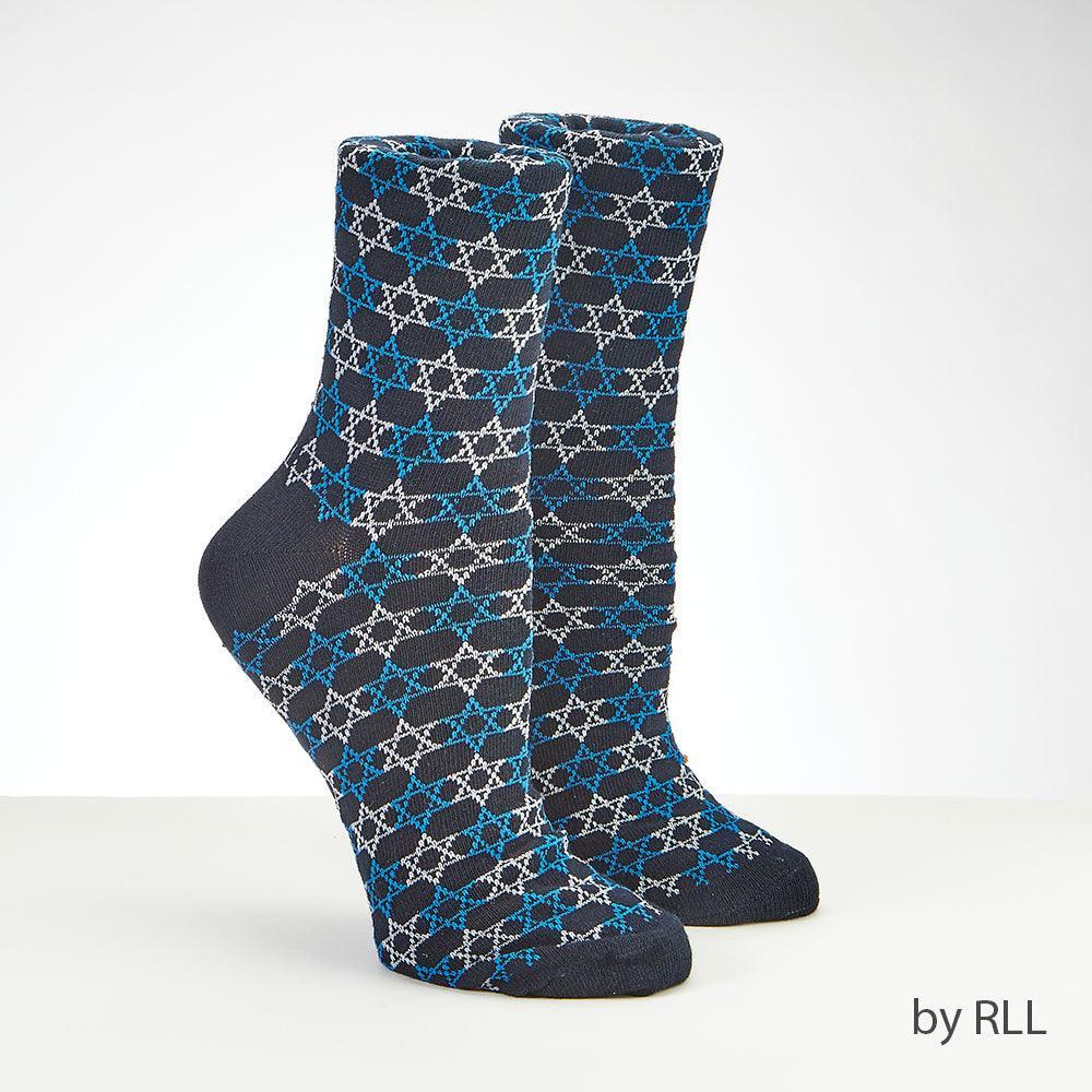STAR OF DAVID SOCKS, COTTON BLEND, ADULT CREW, CARDED