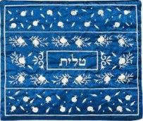 Talit Bag Embroidered Pomegranate Blue/ Silver (EM-TBC-2BS)
