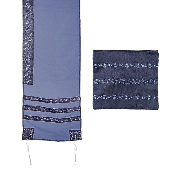 Tallit Organza - Embroidered Stripes Blue (EM-TRG1B)