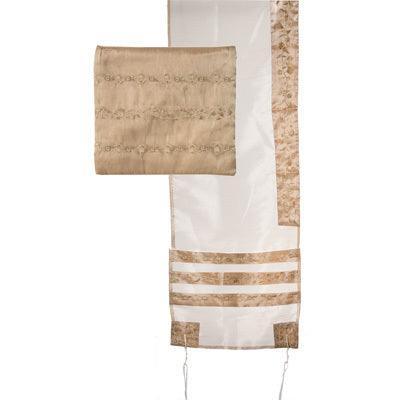 Tallit Organza - Embroidered Stripes Gold (EM-TRG1G )