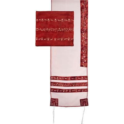 Tallit Organza - Embroidered Stripes Maroon (EM-TRG1M )