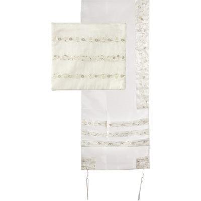 Tallit Organza - Embroidered Stripes White (EM-TRG1W)