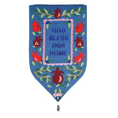 Teal God Bless Our Home Large Shield Tapestry