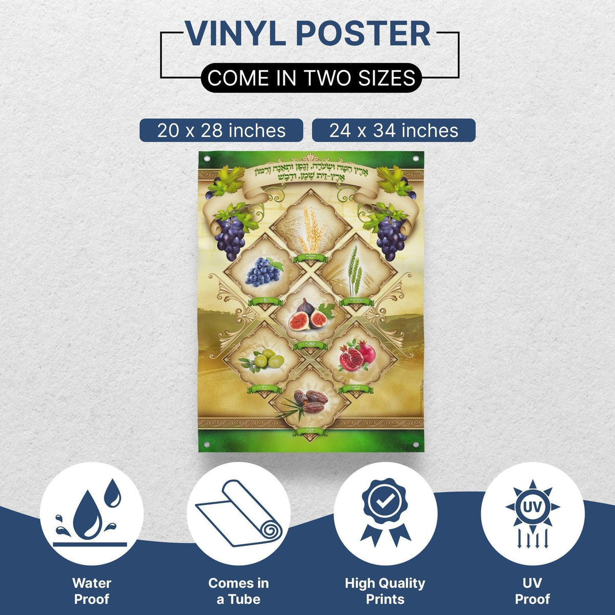 Shivaat Haminim | The Seven Species of Israel | Sukkah Poster | Jewish art | Gift | Israel | Religious Prints | Sukkah decoration - Ben-Ari Art Gallery