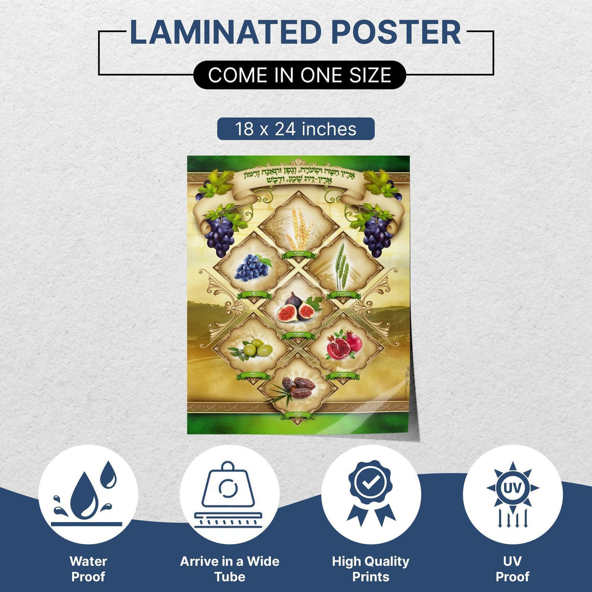 Shivaat Haminim | The Seven Species of Israel | Sukkah Poster | Jewish art | Gift | Israel | Religious Prints | Sukkah decoration - Ben-Ari Art Gallery