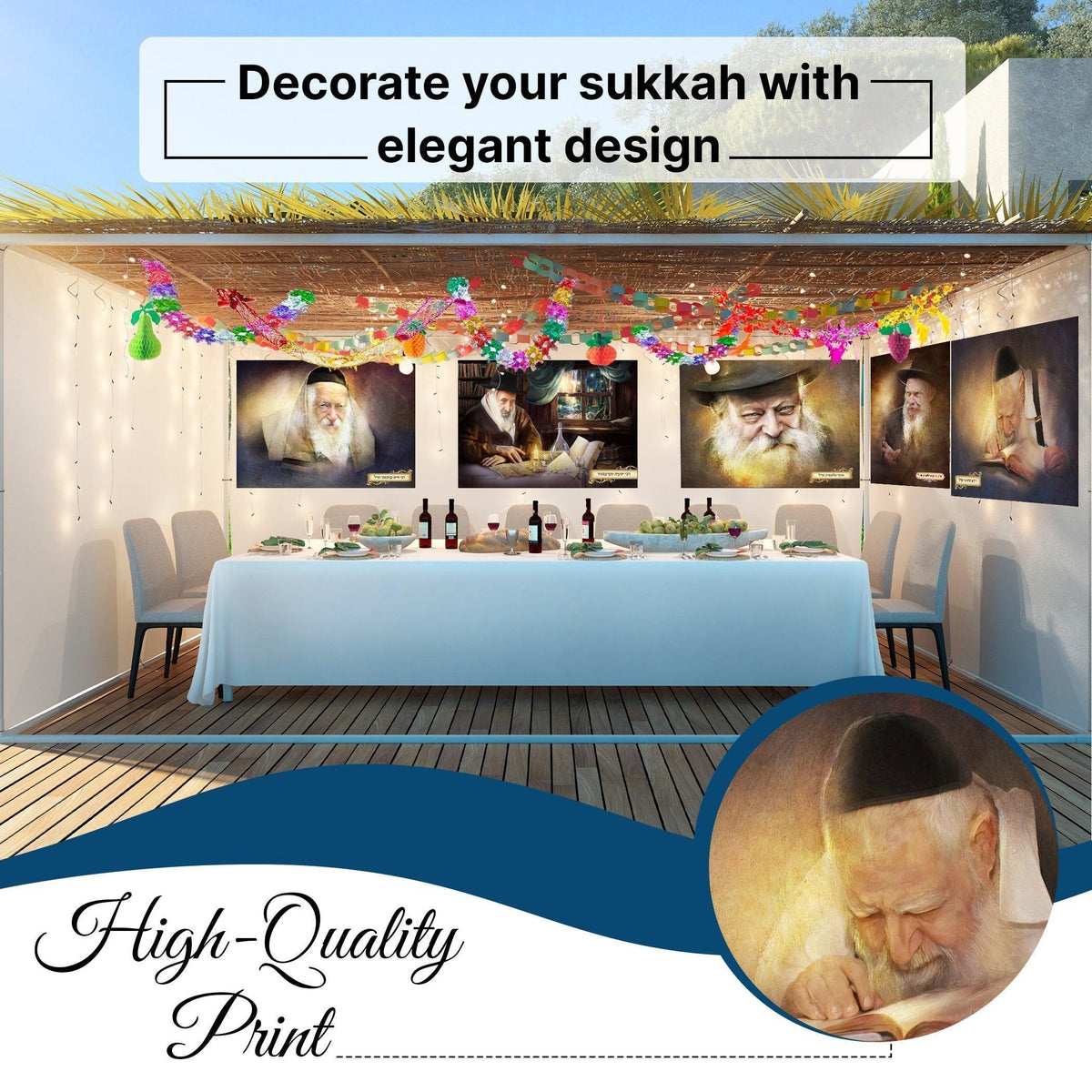 The Skverer Rebbe Portrait Poster - Inspirational Hasidic Leader Art for Sukkah - Ben-Ari Art Gallery