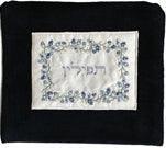 Velvet Embroidered Applique Tefilin Bag Flower Blue (EM-TFV-3)