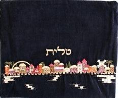 Velvet Embroidered Tallit Bag Jerusalem Colored (EM-TV-1)