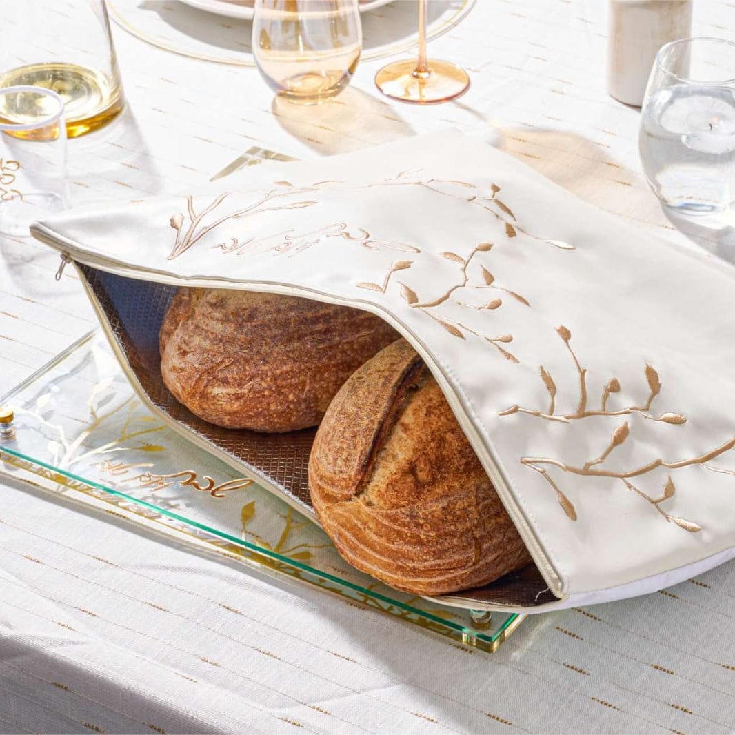 Embroidered Leaf Challah Board & Pouch Set