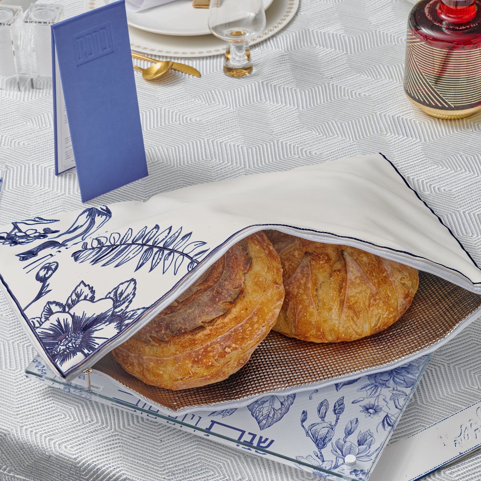 Blue French Toile Challah Pouch Set
