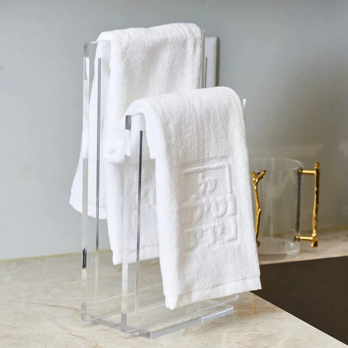 Modern White Embossed Netilas Yadayim Towel Set