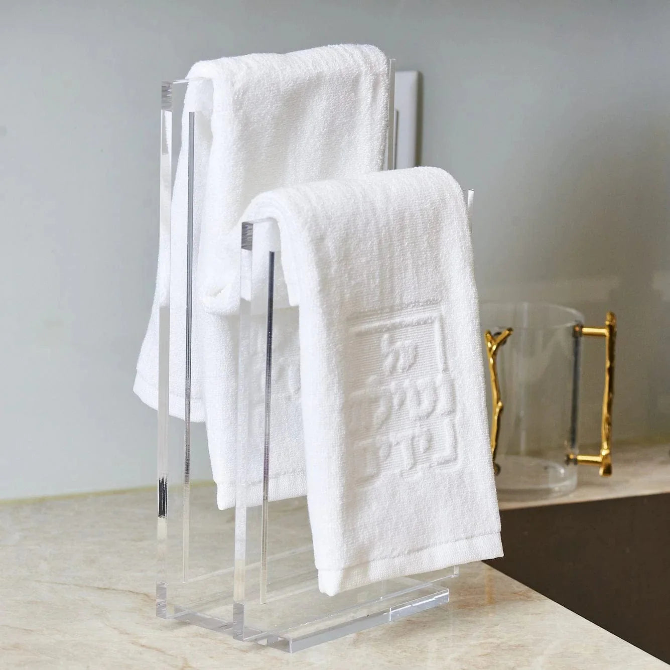 Modern White Embossed Netilas Yadayim Towel Set