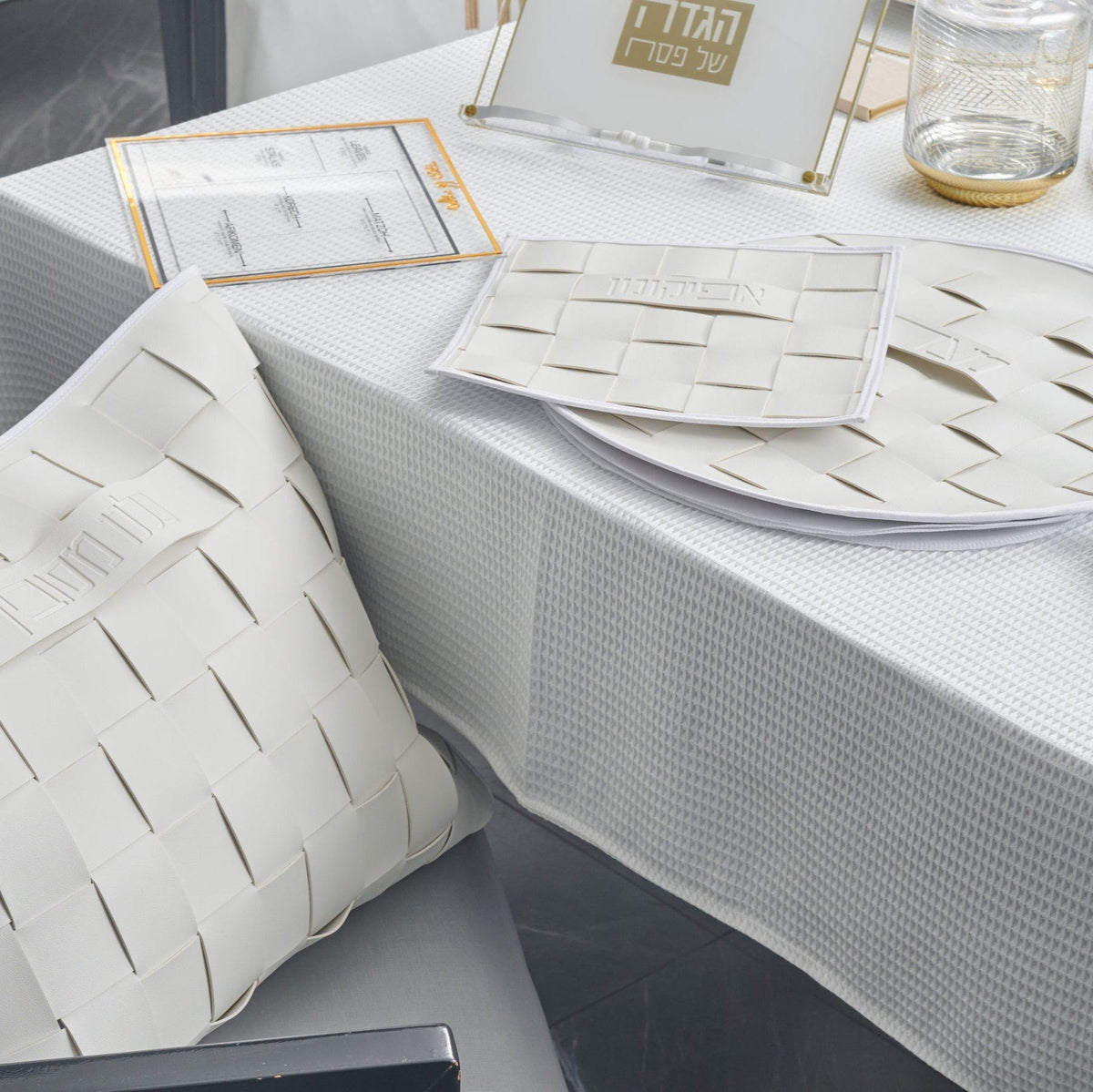Woven Leather Pesach 2025 Tablescape