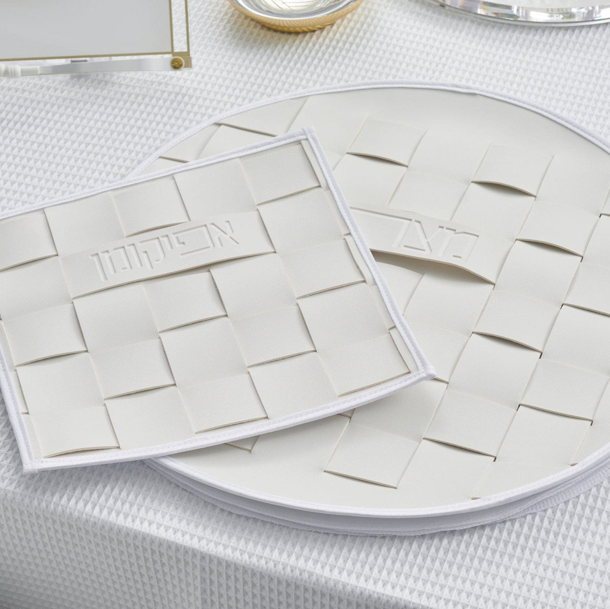 Woven Leather Pesach 2025 Tablescape