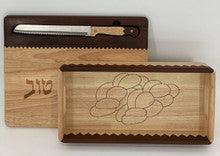 Two Tone Hardwood Challah Board W/ Knife And Matching Tray