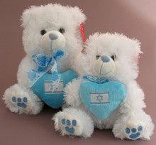 White Teddy Bear with Israel Flag on Blue Heart