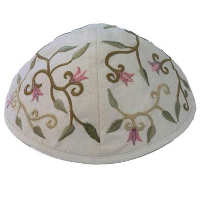 White Flowers Embroidered Kippah