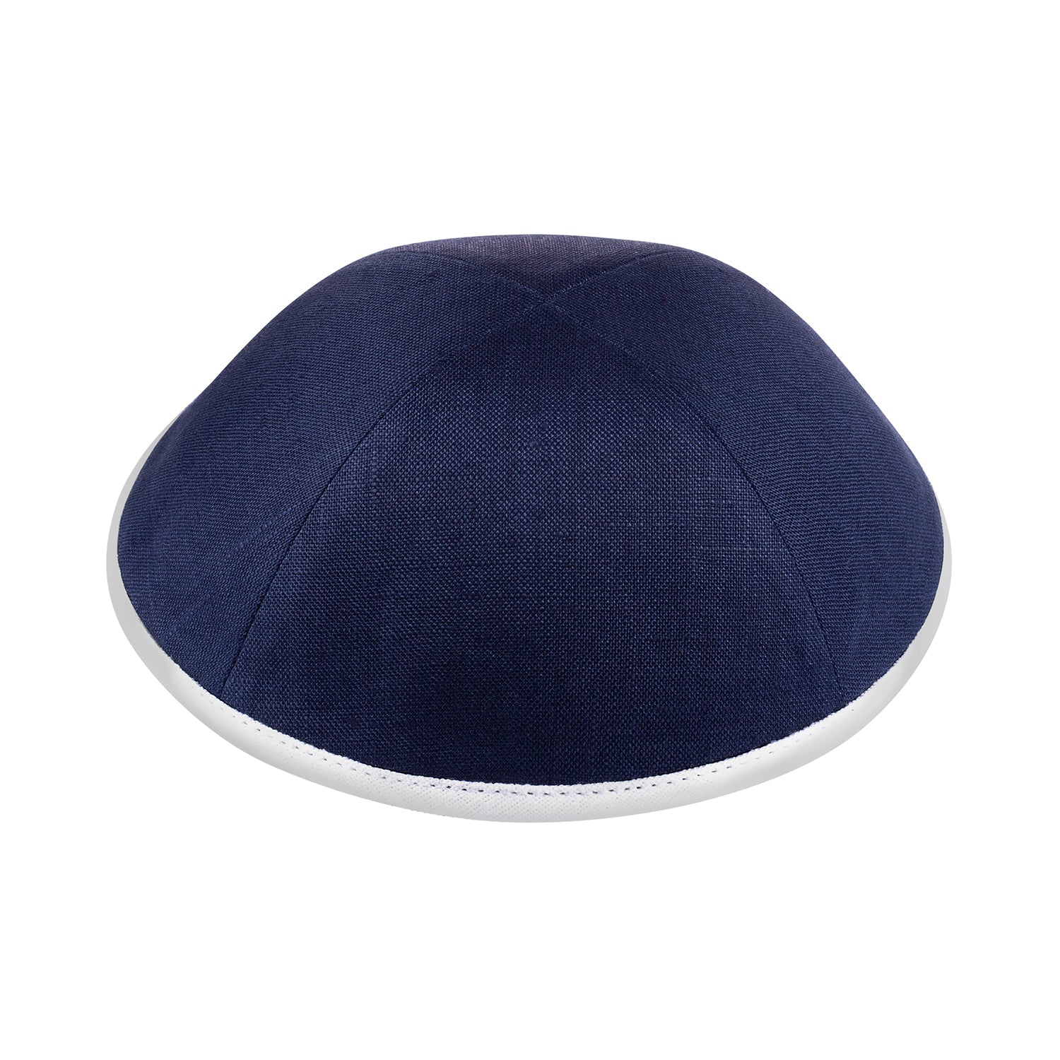 IKIPPAH NAVY LINEN W/ COLORED RIMS YARMULKE