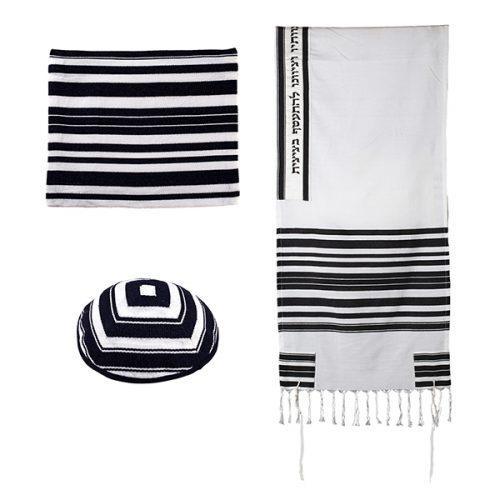 Woven Tallit w/ Stripes-Black (EM-TAA2)