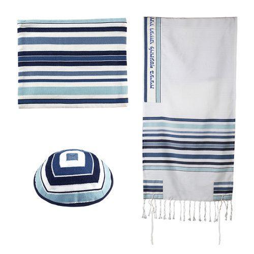 Woven Tallit w/ Stripes-Blue (EM-TAA1)