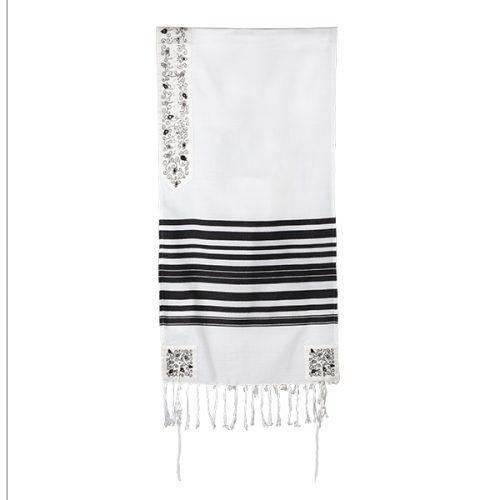 Woven Tallit w/ Stripes-Pomegranate Atara-Black (EM-TAL1B)