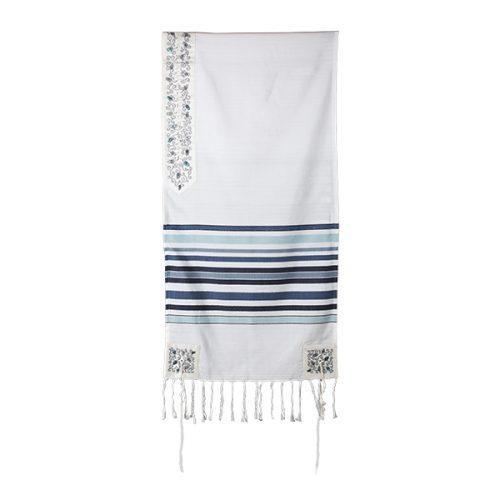 Woven Tallit w/ Stripes-Pomegranate Atara-Blue (EM-TAL1A)
