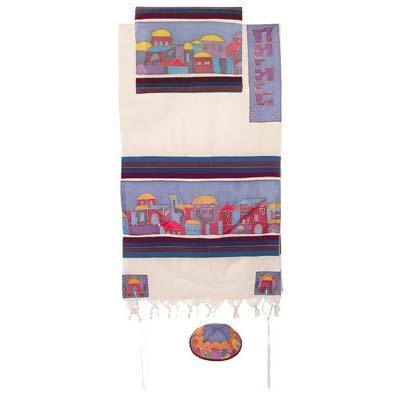 Yair emanuel Cotton and Silk Tallit  - Jerusalem in color TWS-3