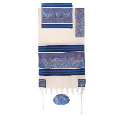 Yair emanuel Cotton and Silk Tallit - The twelve Tribes in blue TWS-9