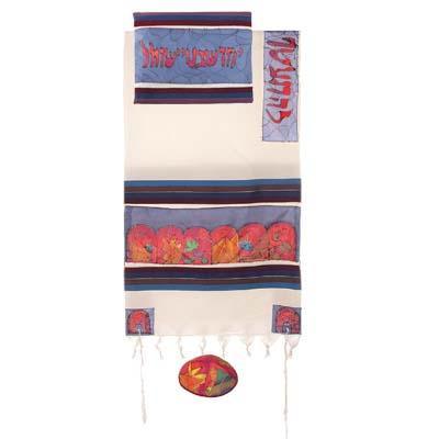 Yair emanuel Cotton and Silk Tallit - The twelve Tribes in color TWS-8