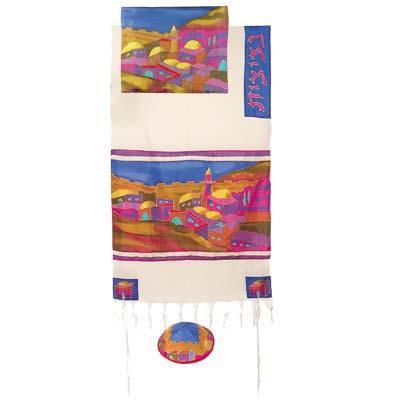 Yair emanuel Cotton and Silk Tallit  - Vista in color TWS-1