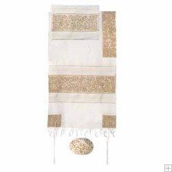 Yair Emanuel Embroidered Cotton Tallit -The Matriarches in gold TFE-7