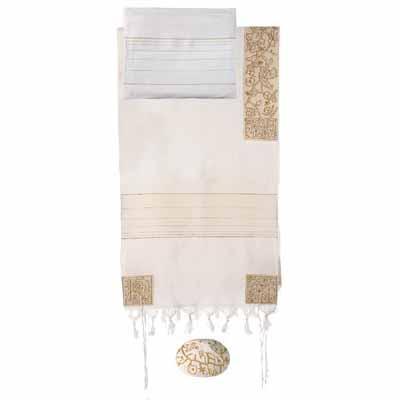 Yair Emanuel Embroidered Cotton Tallit  -The Matriarches in gold THE-7