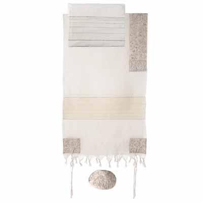 Yair Emanuel Embroidered Cotton Tallit  -The Matriarches in  silver THE-6