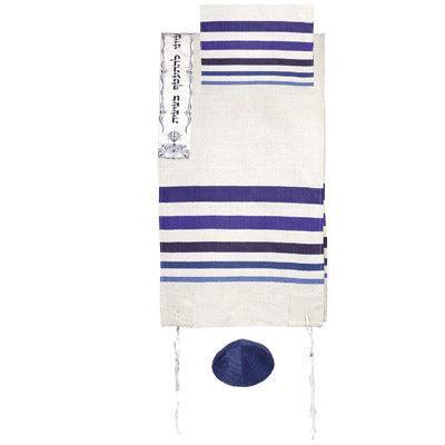 Yair emanuel Hand woven Raw Silk Tallit with Embroidered Atara  Blue TSW-6