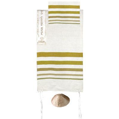 Yair emanuel hand woven Raw Silk Tallit with Embroidered Atara  - Gold TSW-2