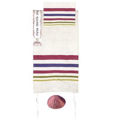 Yair emanuel hand woven Raw Silk Tallit with Embroidered Atara  - Multicolor TSW-3