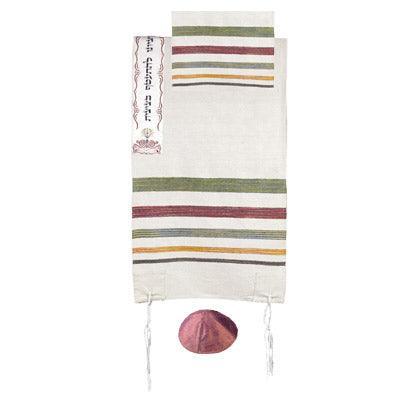 Yair emanuel hand woven Raw Silk Tallit with Embroidered Atara  - Multicolor TSW-4