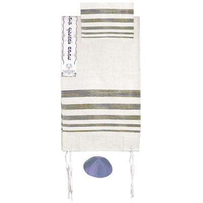 Yair emanuel hand woven Raw Silk Tallit with Embroidered Atara  - Silver TSW-1