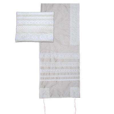 Yair emanuel Lace Embroidered Tallit - Dark 16 X 70  TLS-2