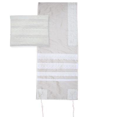 Yair emanuel Lace Embroidered Tallit - Light  16 X 70  TLS-1