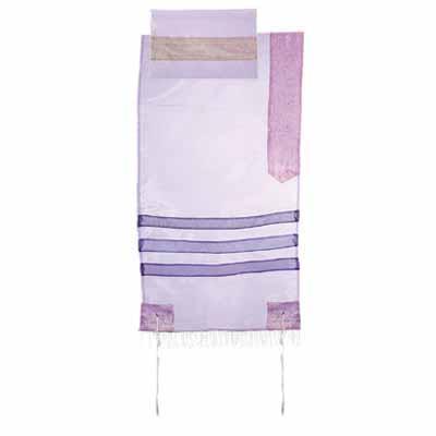 Yair emanuel Organza Tallit - Light Purple background  17 x 72   TAR-7