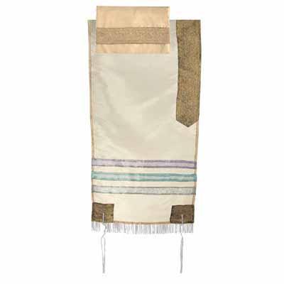 Yair emanuel Organza Tallit - White and Gold 17 x 72  TAR-2